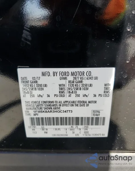 2017 Ford Explorer Police Interceptor z USA, uszkodzony, nr VIN 1FM5K8AR3HGC34773